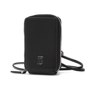Burberry Black Grainy Leather Card Wallet Lanyard
